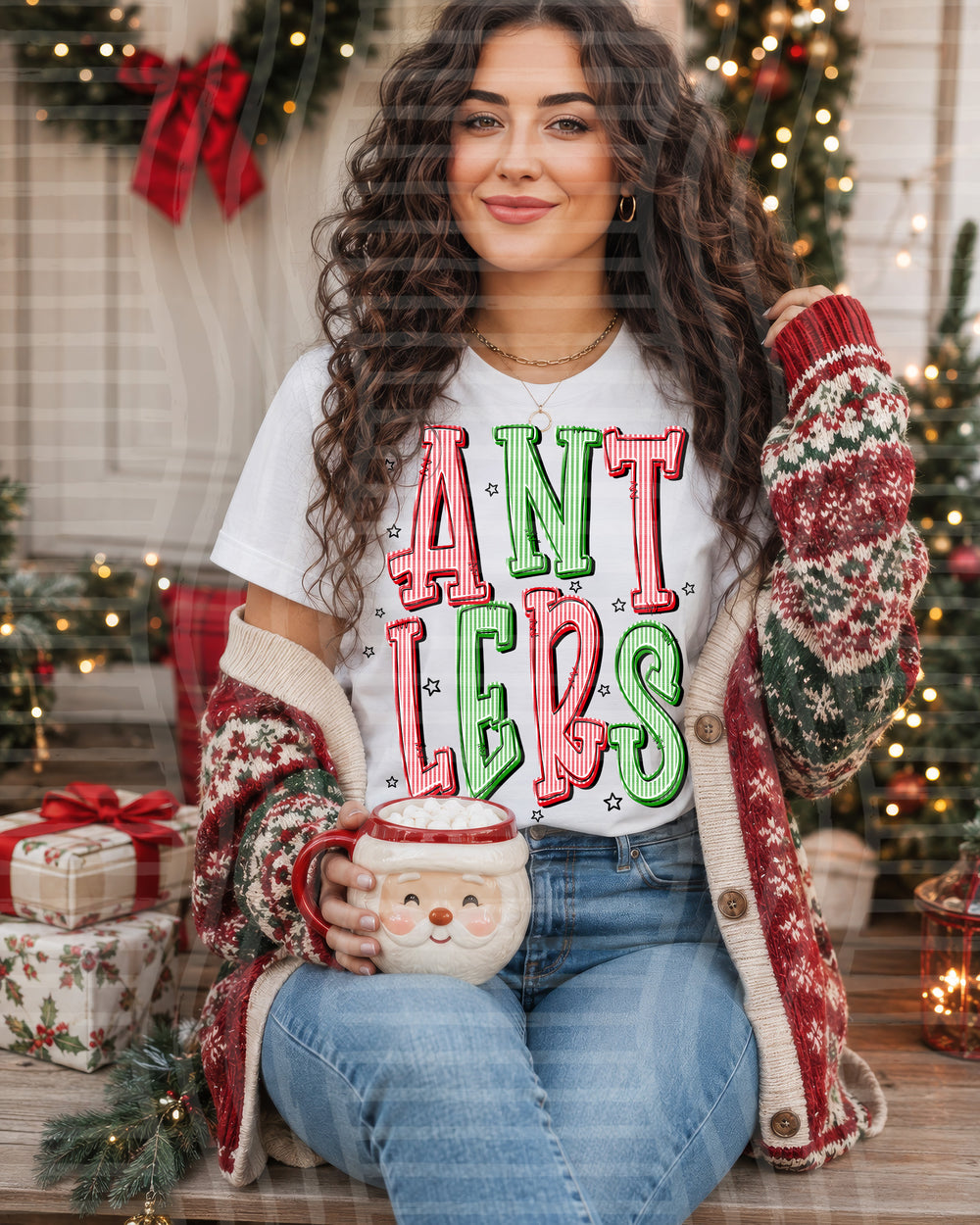 Antlers Red and Green Christmas Seersucker Mascots DTF transfer