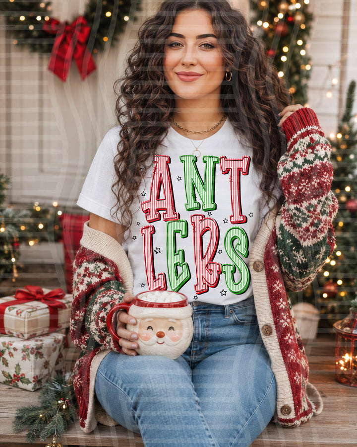 Antlers Red and Green Christmas Seersucker Mascots DTF transfer