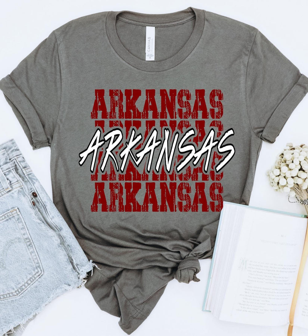 Arkansas Red White Stacked DTF transfer design – image 1