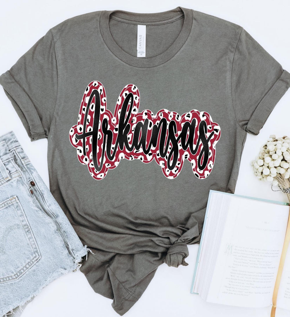 Arkansas Script Cardinal Leopard Black Foil DTF transfer design – image 1