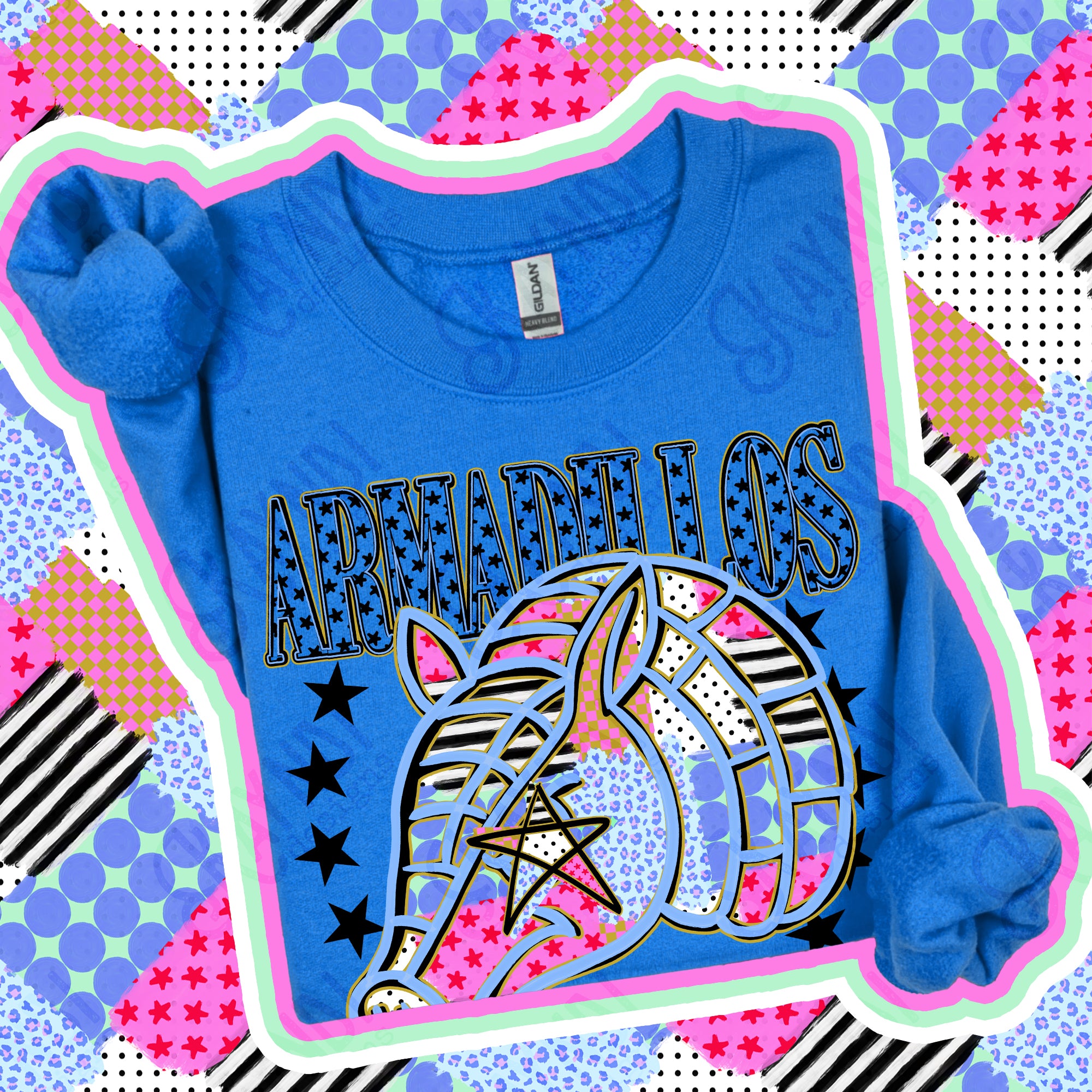 Patchwork Varsity Stars Mascots Armadillos design