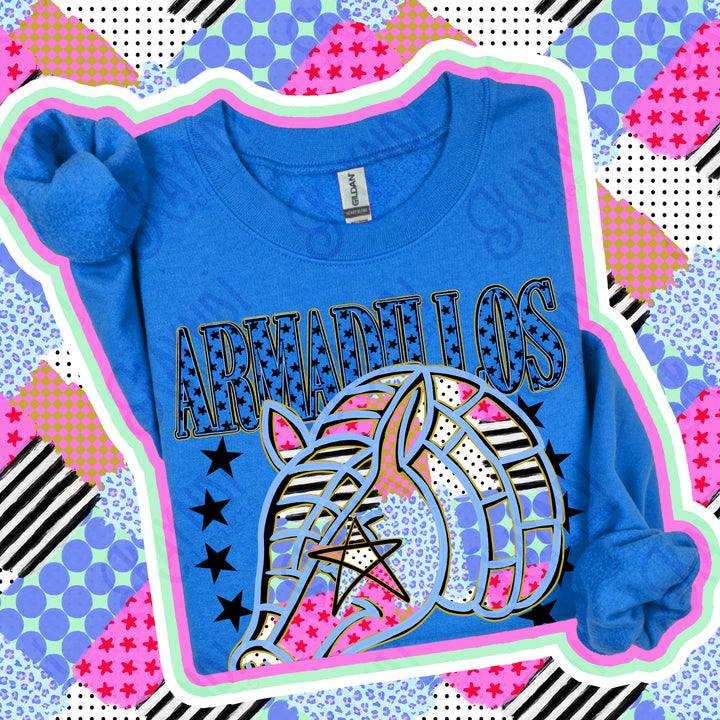 Armadillos Patchwork Varsity Stars mascot DTF transfer