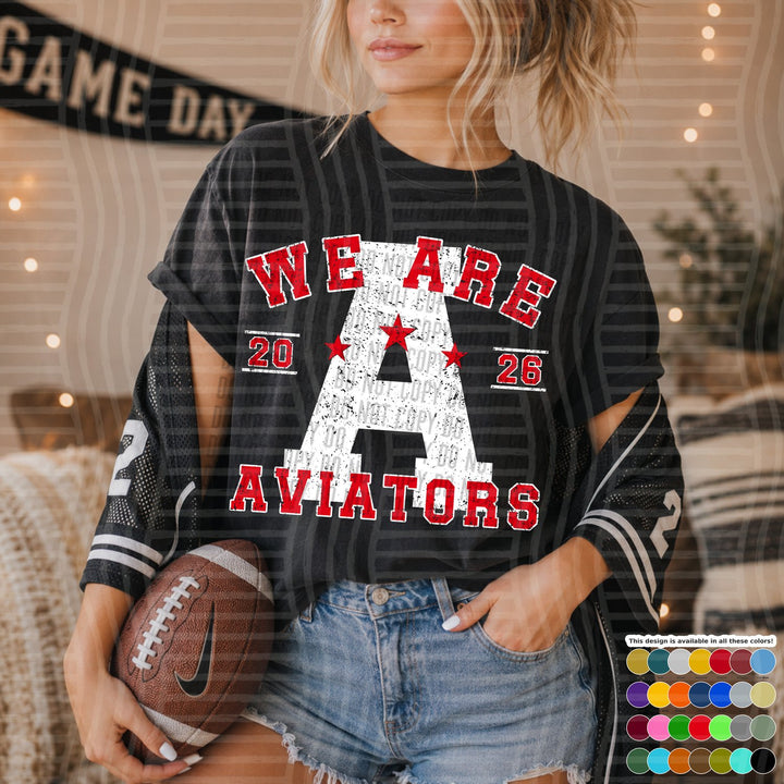 Aviators Varsity Initials White Outline Mascots DTF transfer