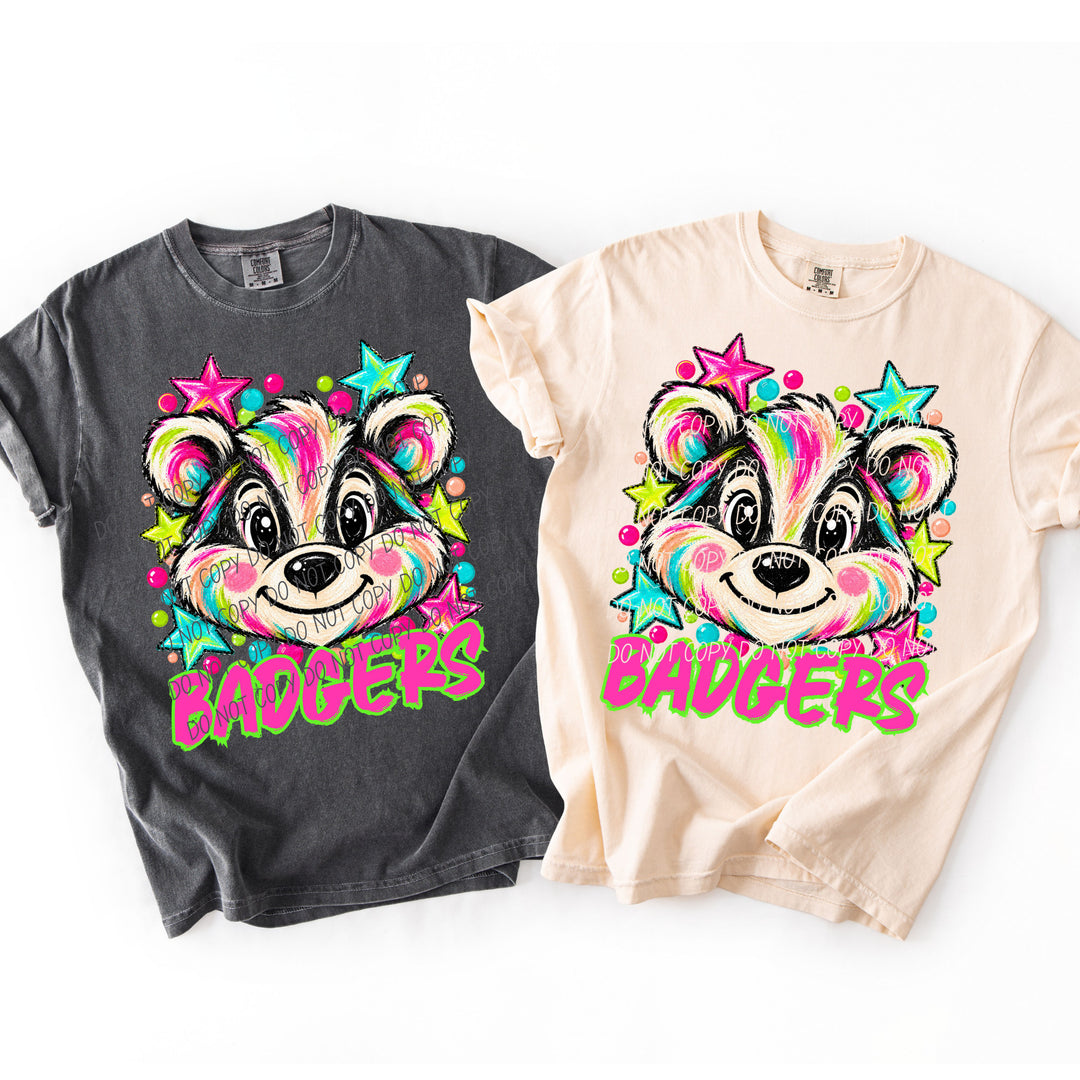 Badgers Neon Starstruck mascot DTF transfer
