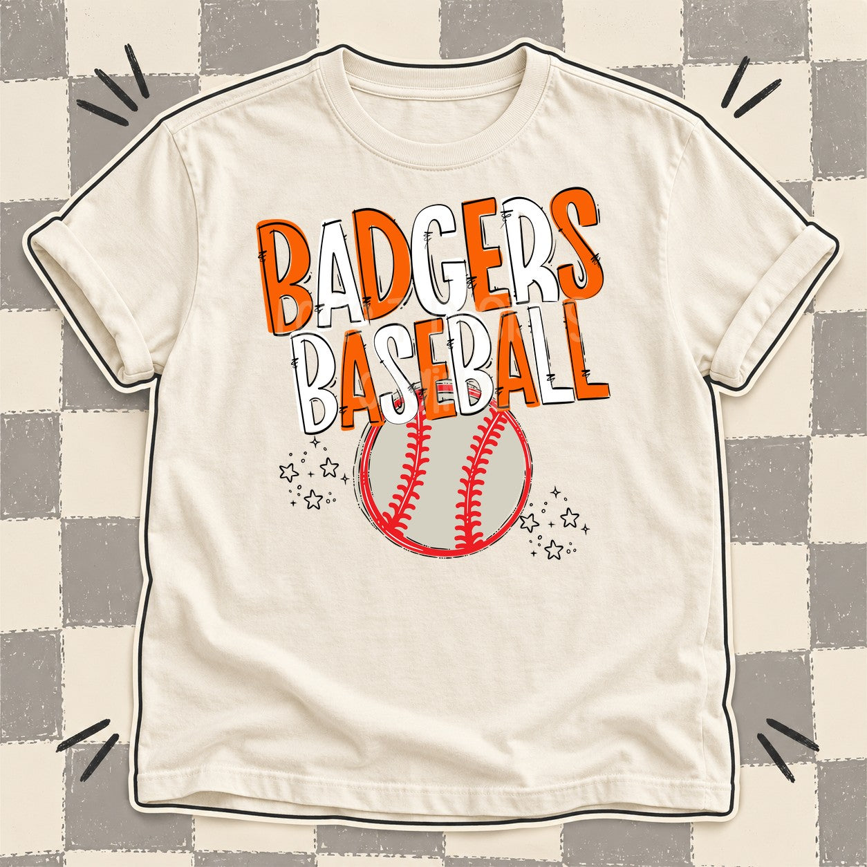 Team Go Baseball Mascots Badgers Orange White design