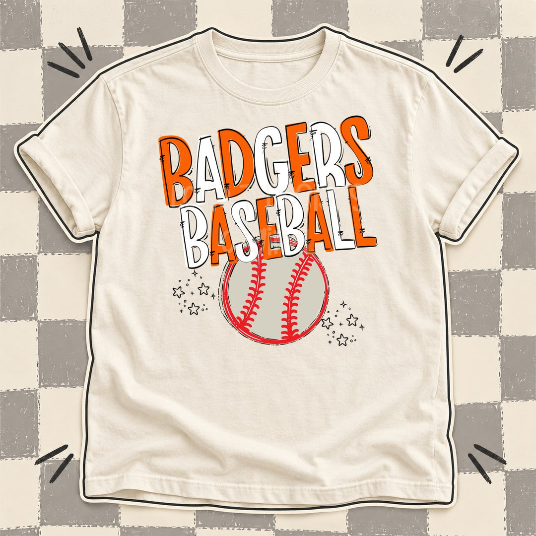 Badgers Orange White Team Go Baseball Mascots DTF transfer mockup