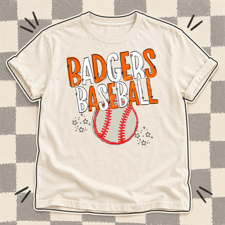 Badgers Orange White Team Go Baseball Mascots DTF transfer mockup