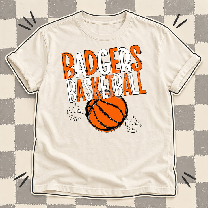 Badgers Orange White Team Go Basketball Mascots DTF transfer