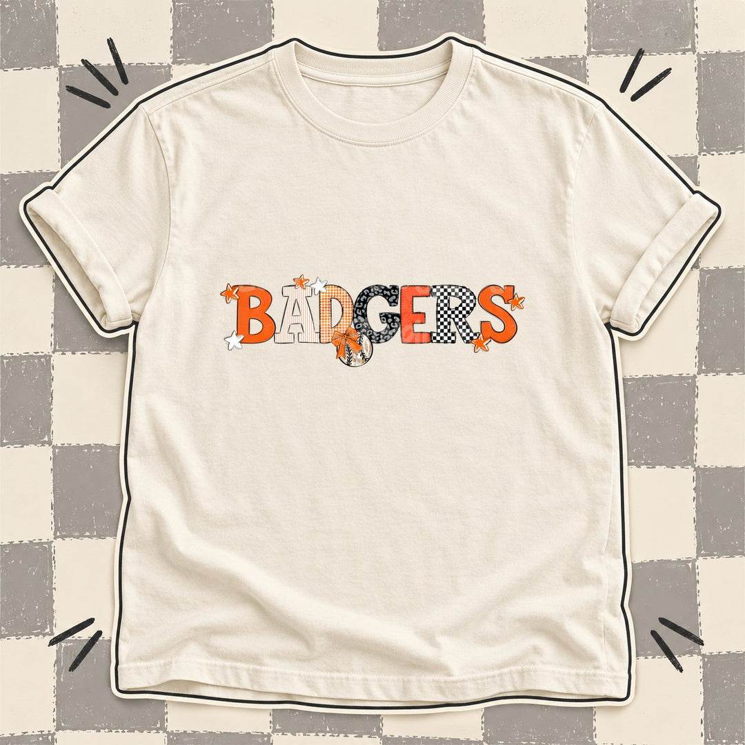 Badgers Orange White Black Mixed Doodle Baseball Mascots – Mascot Colors DTF transfer mockup