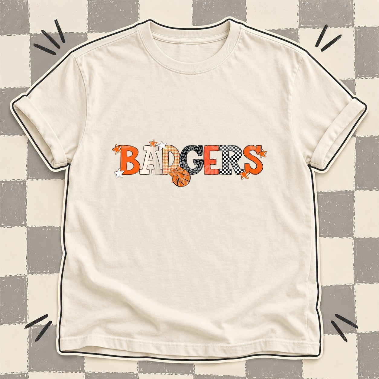 Mixed Doodle Basketball Mascots – Mascot Colors Badgers Orange White Black design