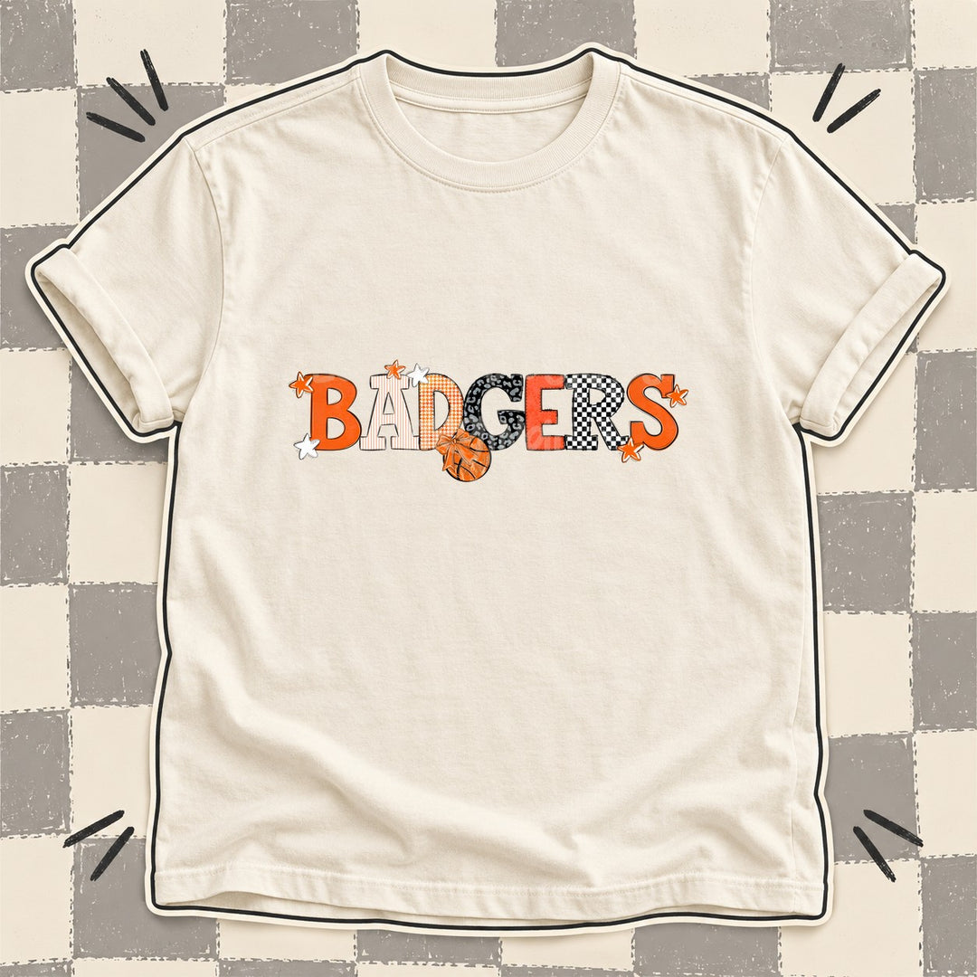 Badgers Orange White Black Mixed Doodle Basketball Mascots – Mascot Colors DTF transfer mockup