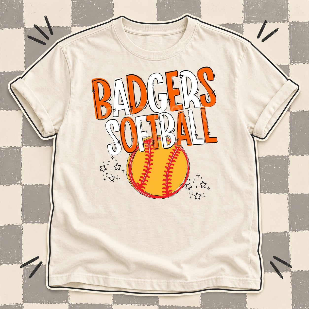 Team Go Softball Mascots Badgers Orange White design