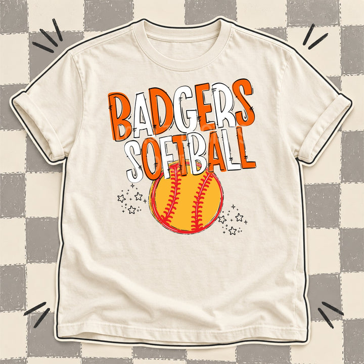 Badgers Orange White Team Go Softball Mascots DTF transfer mockup