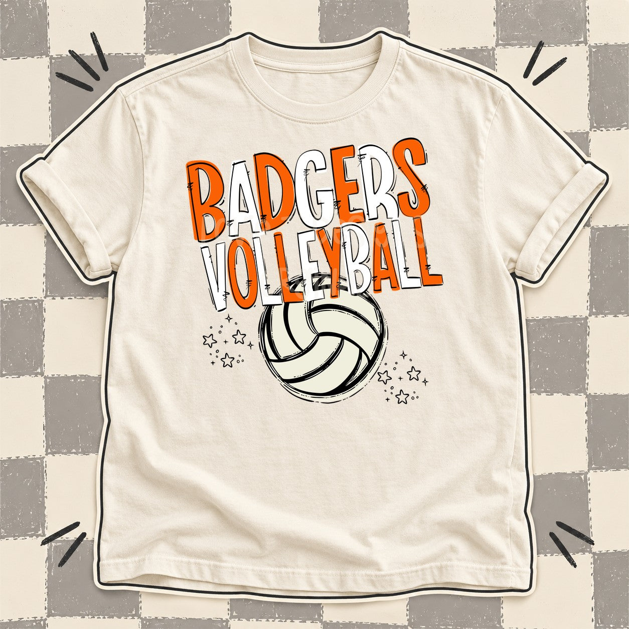 Team Go Volleyball Mascots Badgers Orange White design