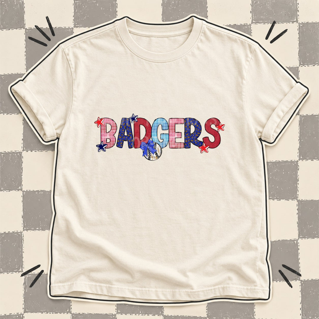 Badgers Mixed Doodle Baseball Mascots – Red and Royal DTF transfer mockup