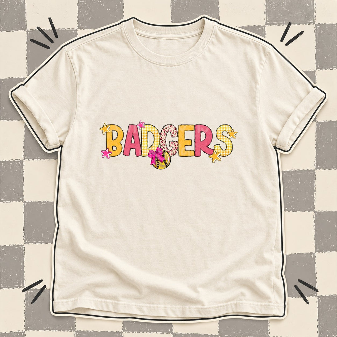 Badgers Mixed Doodle Softball Mascots – Stitched Softball DTF transfer mockup