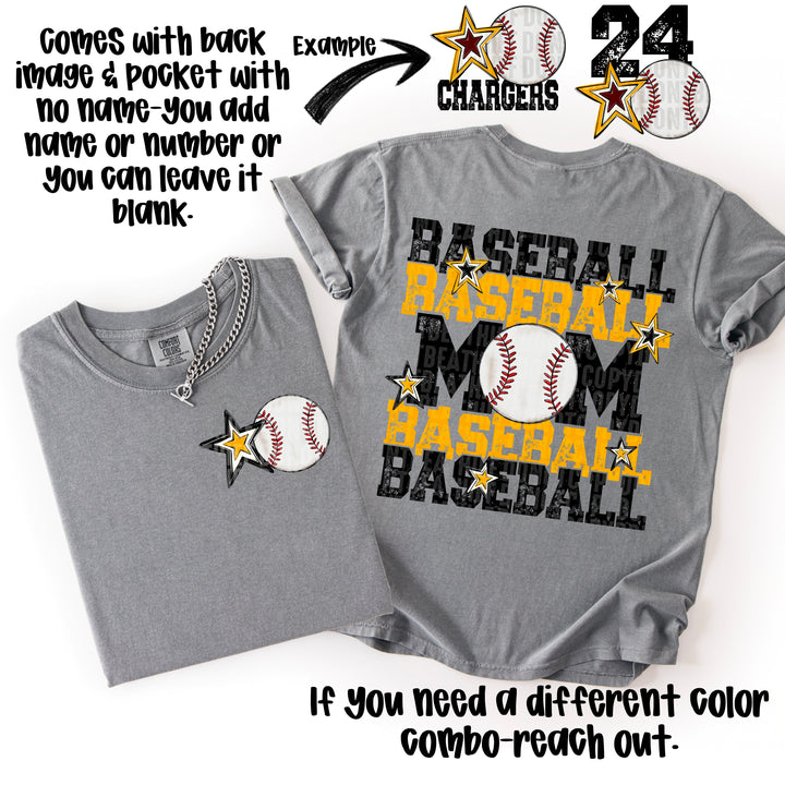 BASEBALL MOM BLACK AND YELLOW GOLD