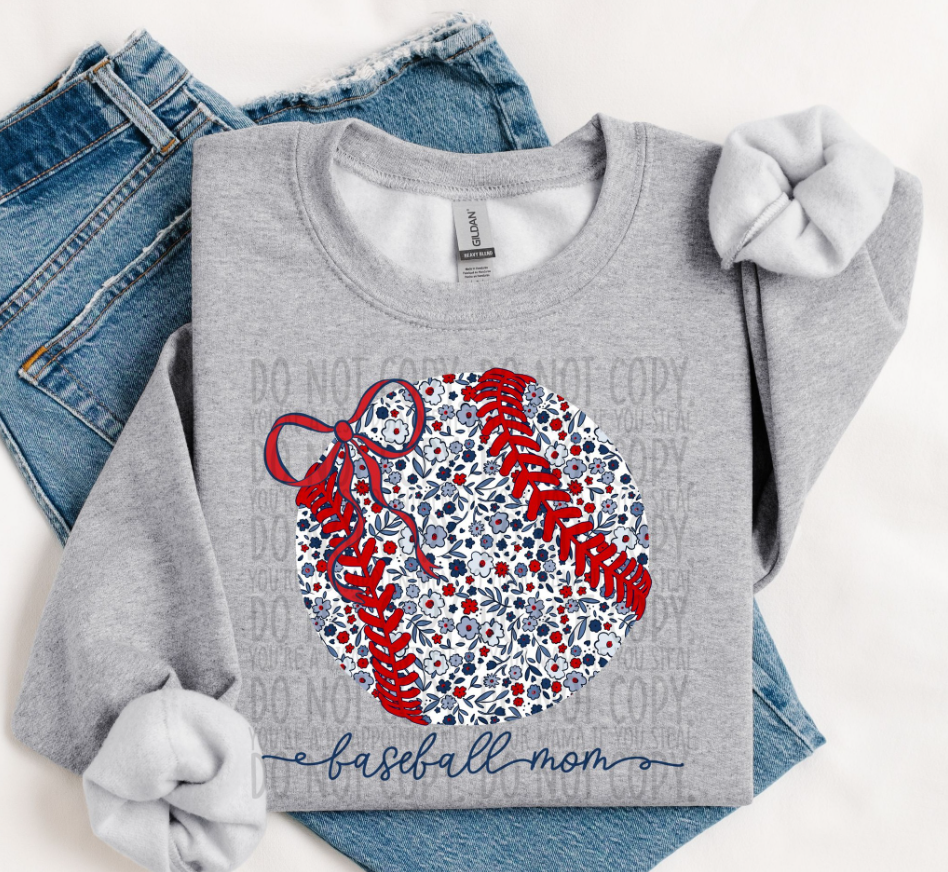 Baseball Mom Coquette Floral DTF transfer design – image 1