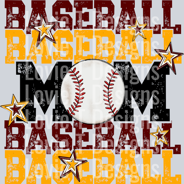 Baseball Mom_Maroon YELLOW GOLD