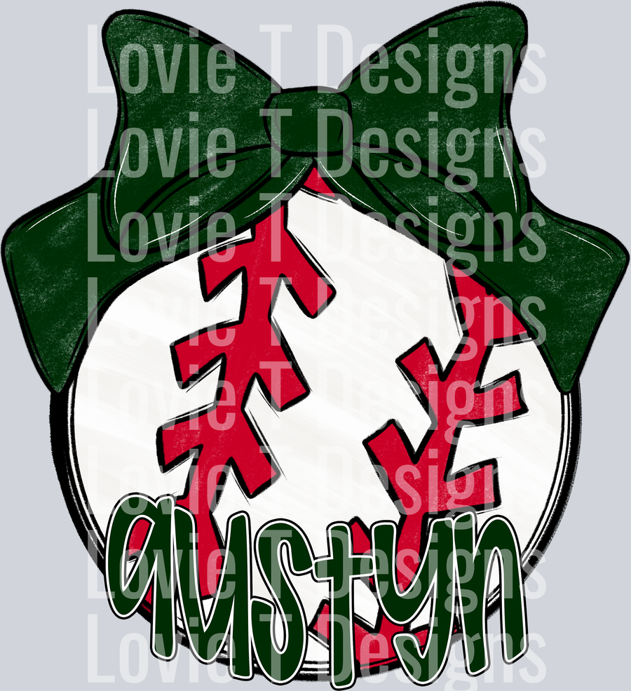 BASEBALL WITH DARK GREEN BOW Austyn