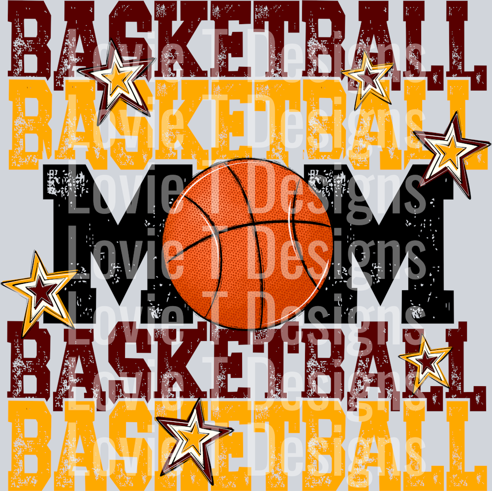 Basketball Mom_Maroon YELLOW GOLD