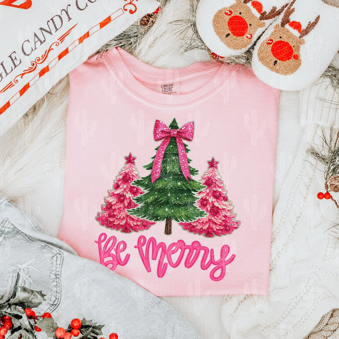 BE MERRY PINK FAUX EMBROIDERY