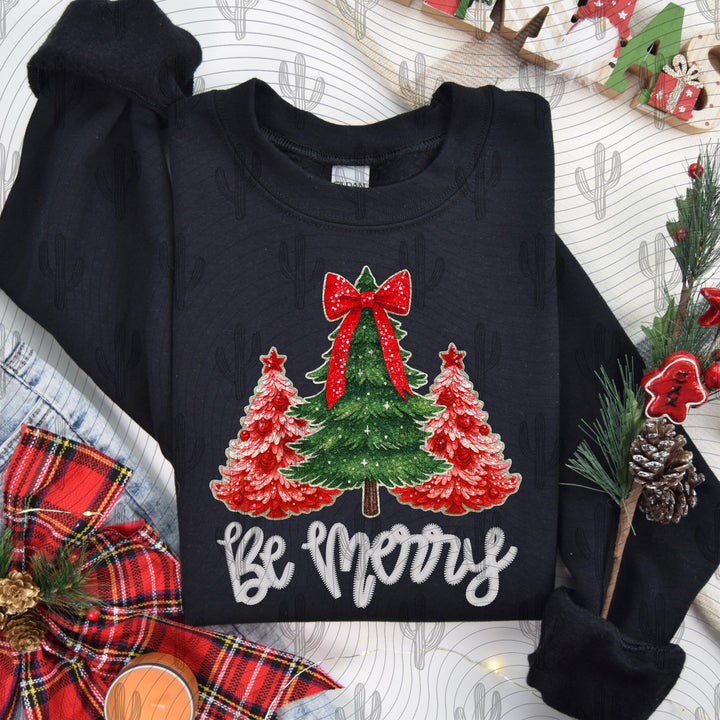 BE MERRY RED FAUX EMBROIDERY