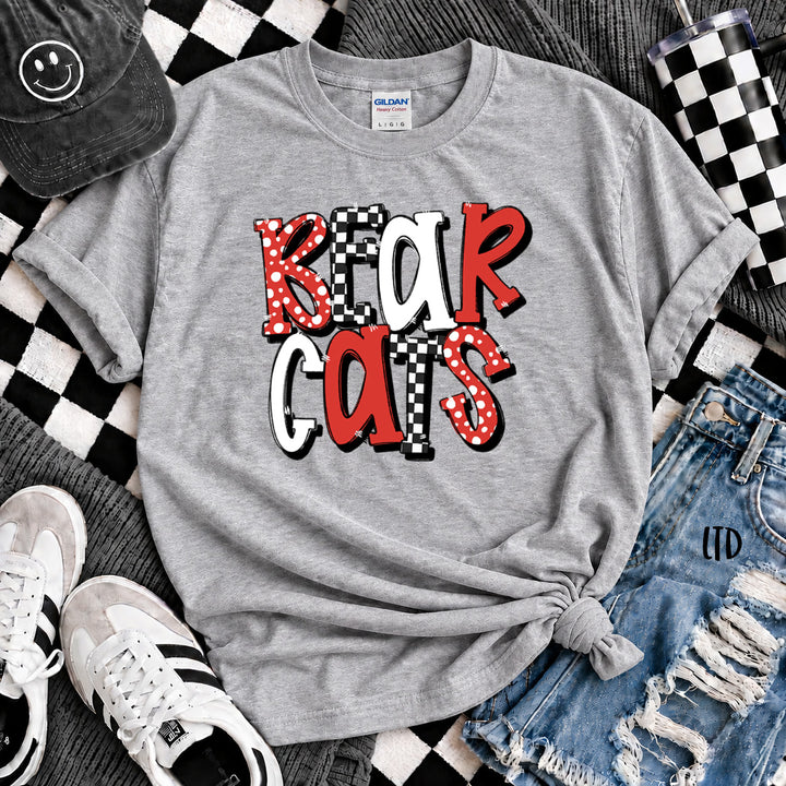 Bearcats Red White Dot Dot Check Mix Mascots DTF transfer mockup