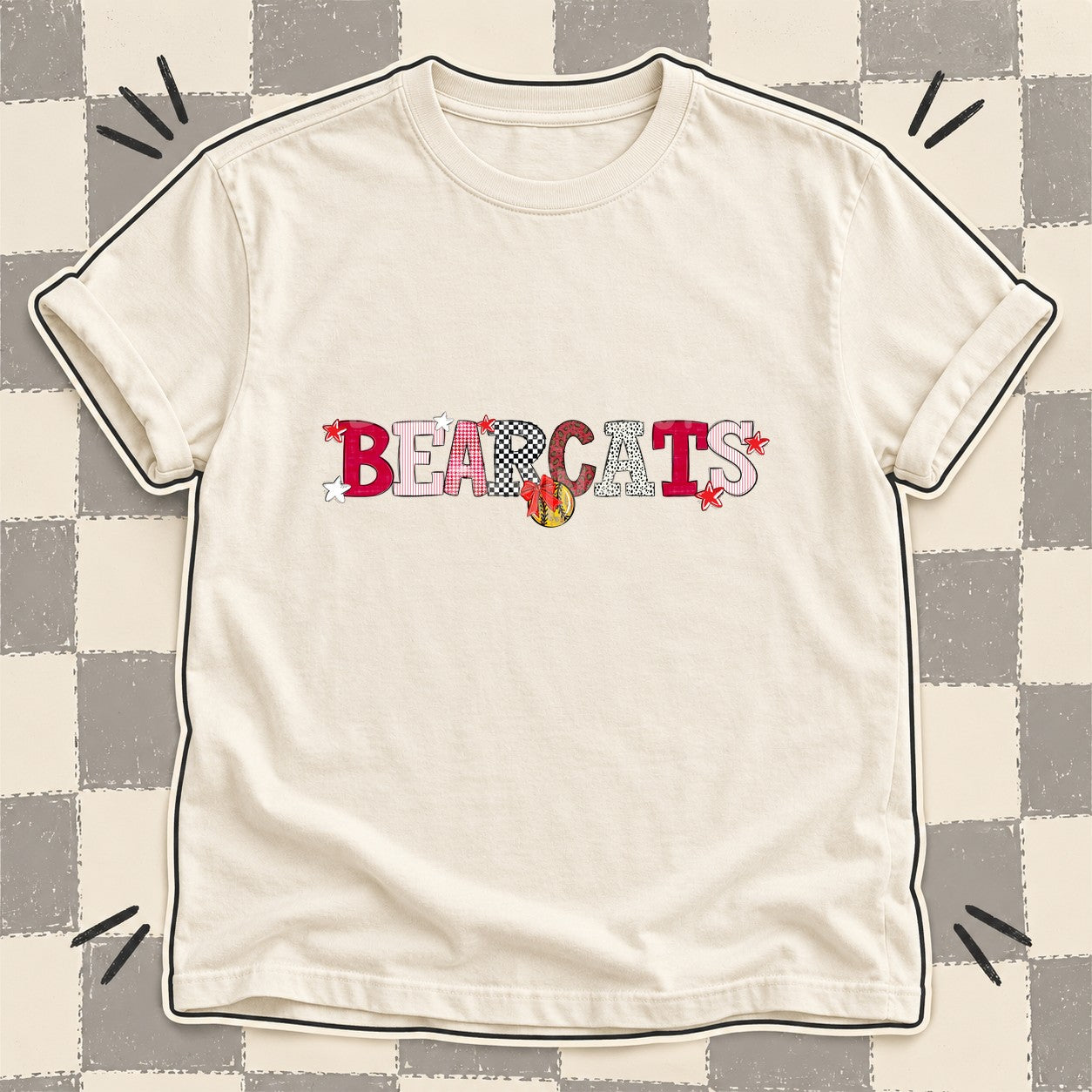Mixed Doodle Softball Mascots – Mascot Colors Bearcats Red White design
