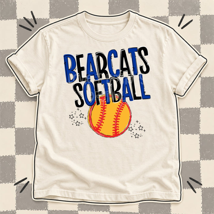Bearcats Royal Blue Black Team Go Softball Mascots DTF transfer mockup