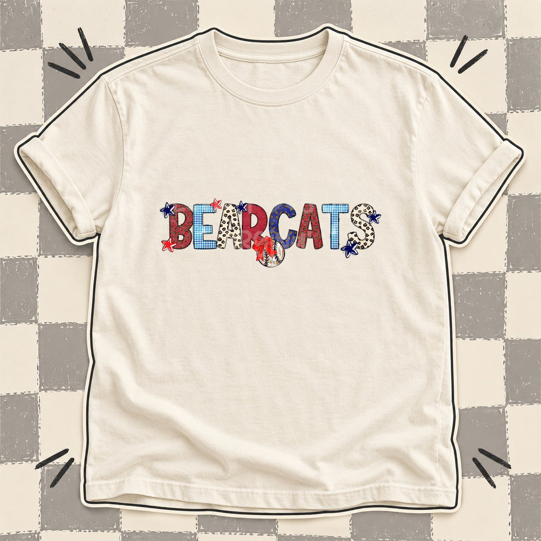 Bearcats Mixed Doodle Baseball Mascots – Leopard Red Navy DTF transfer mockup