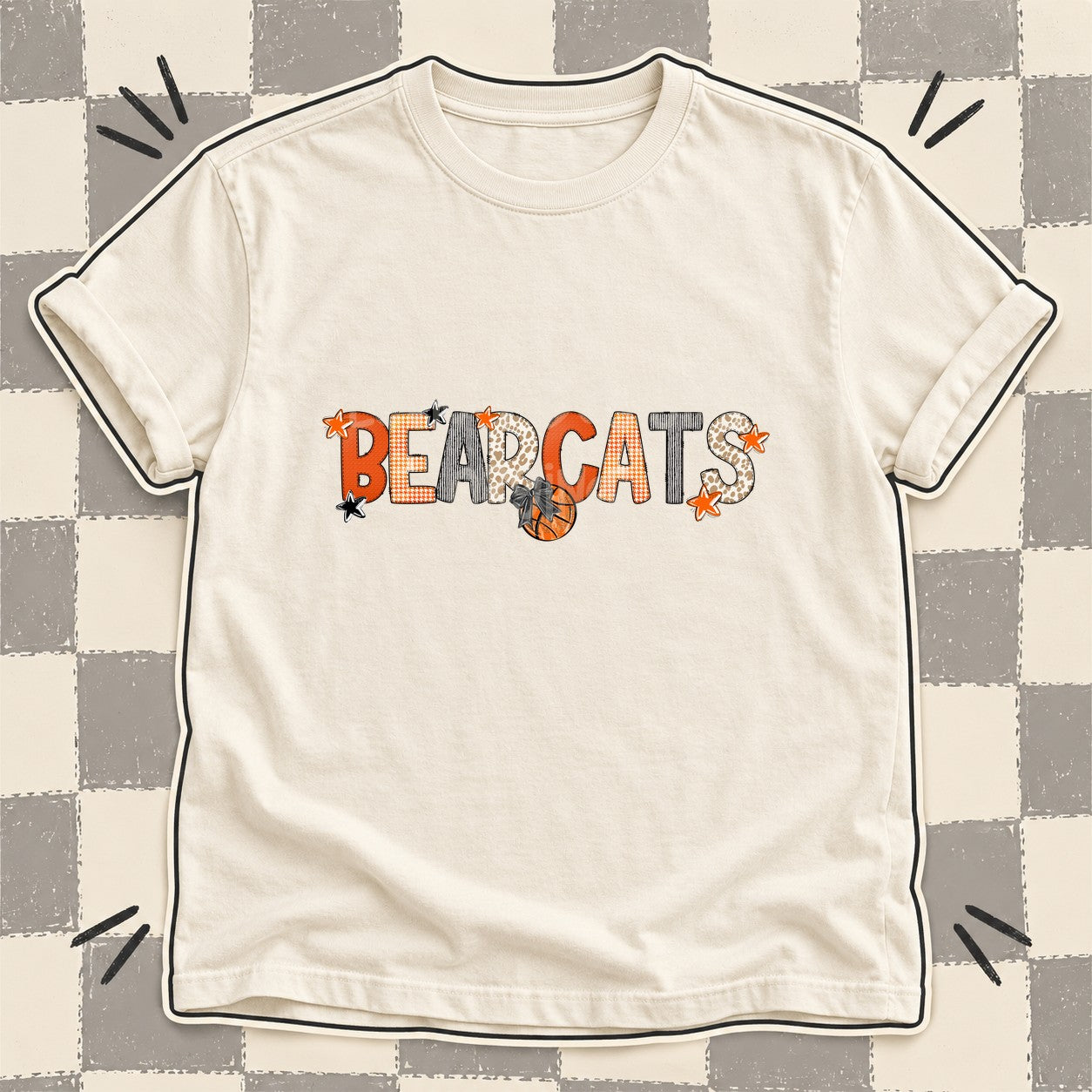 Mixed Doodle Basketball Mascots – Hoops Houndstooth Bearcats design