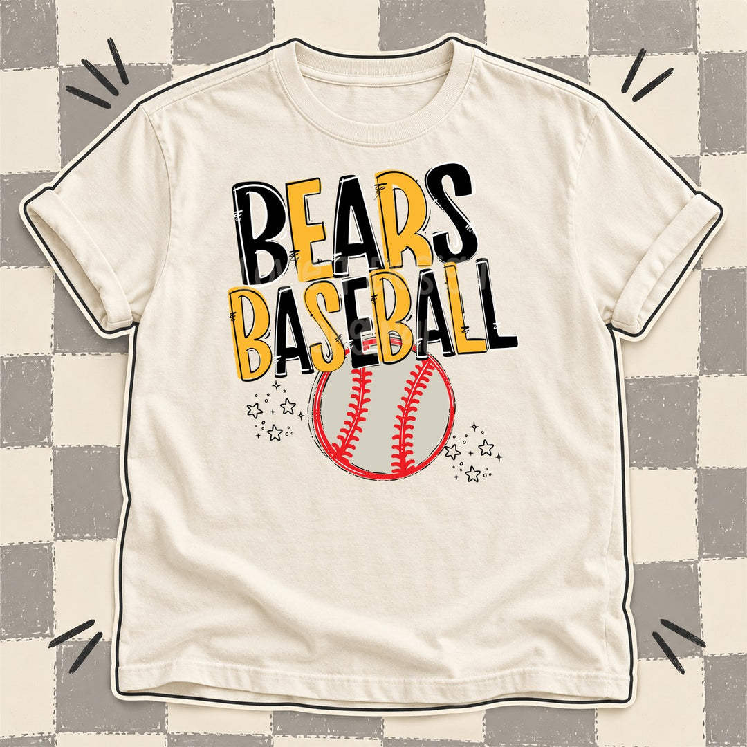 Bears Black Yellow Gold Team Go Baseball Mascots DTF transfer mockup