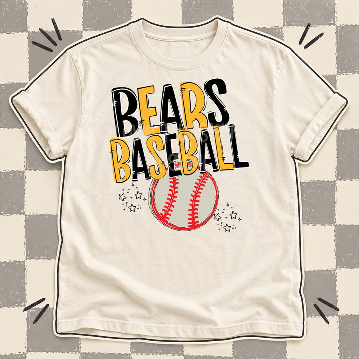 Bears Black Yellow Gold Team Go Baseball Mascots DTF transfer mockup