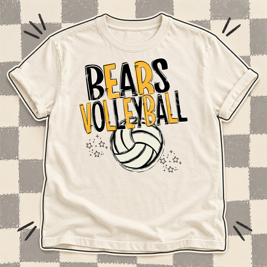 Bears Black Yellow Gold Team Go Volleyball Mascots DTF transfer mockup