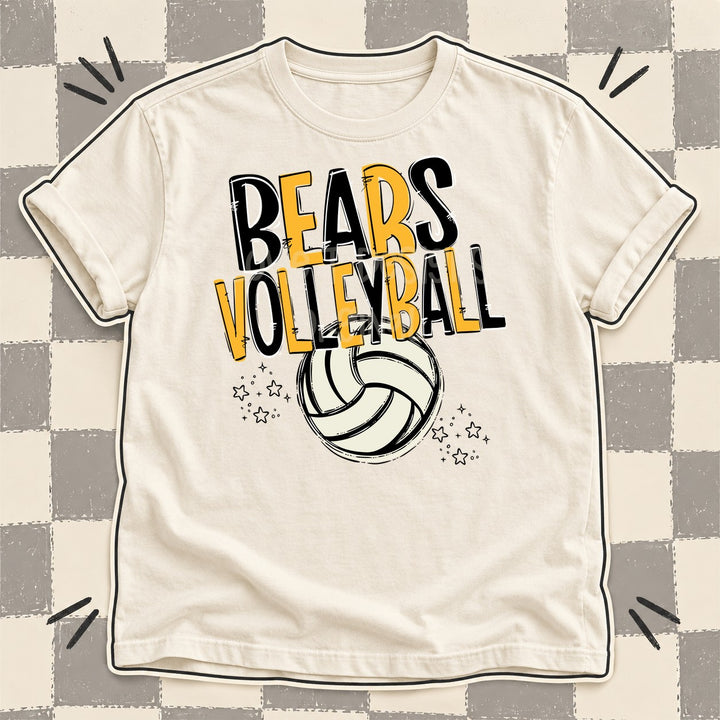 Bears Black Yellow Gold Team Go Volleyball Mascots DTF transfer mockup