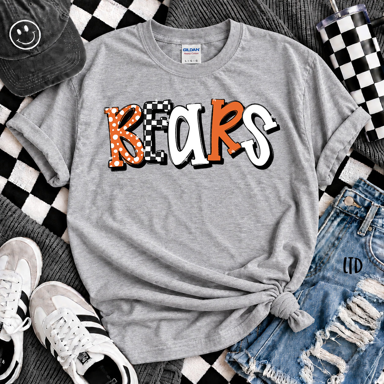 Dot Dot Check Mix Mascots Bears Orange Black design