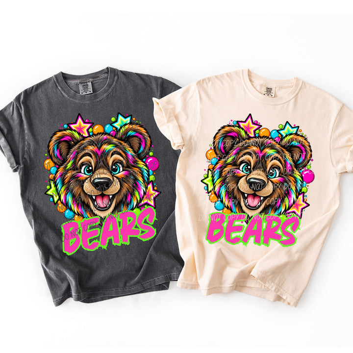 Bears Neon Starstruck mascot DTF transfer