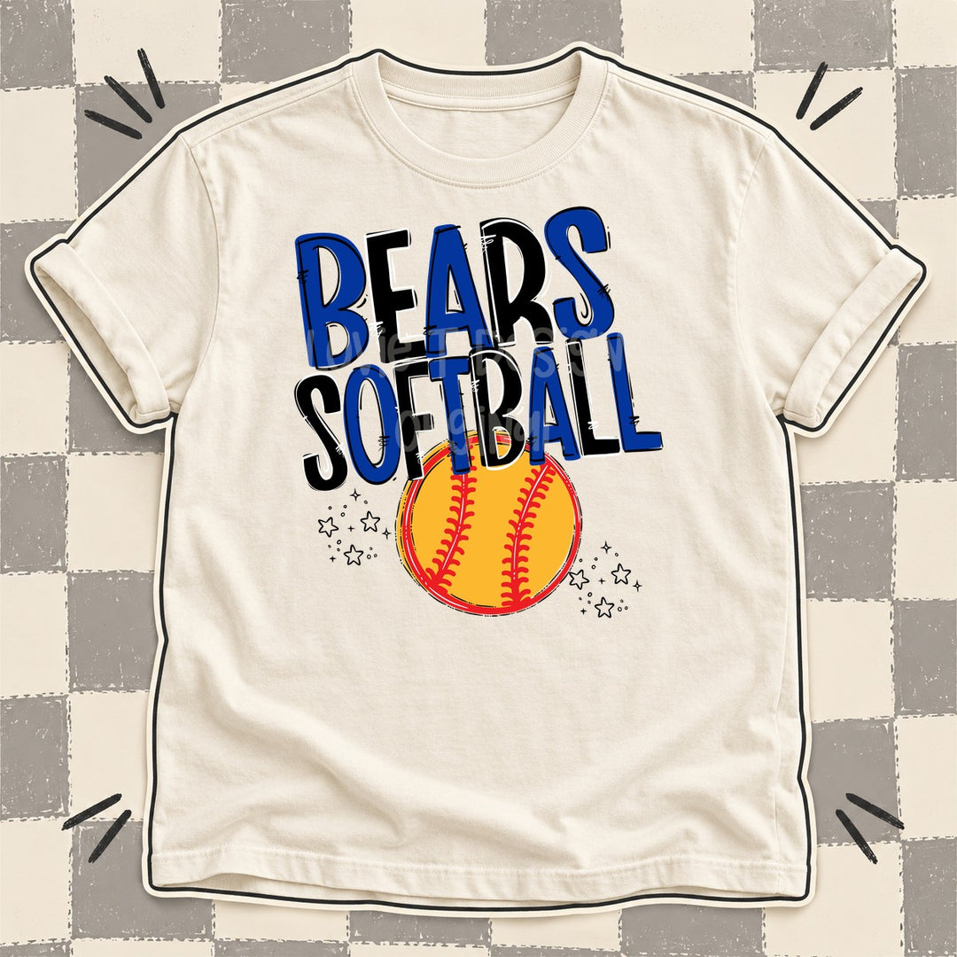Bears Royal Blue Black Team Go Softball Mascots DTF transfer mockup