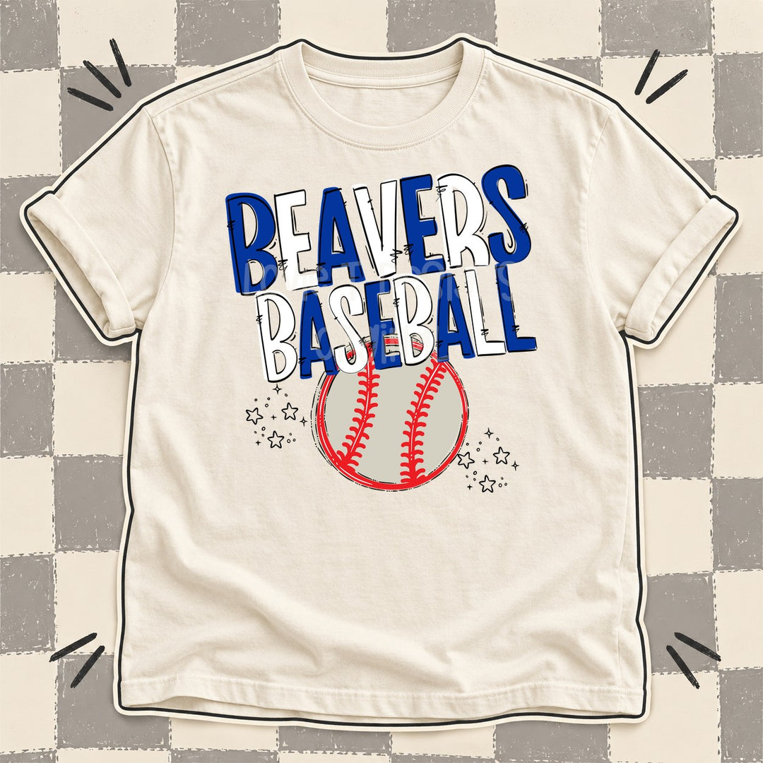 Beavers Royal Blue White Team Go Baseball Mascots DTF transfer mockup