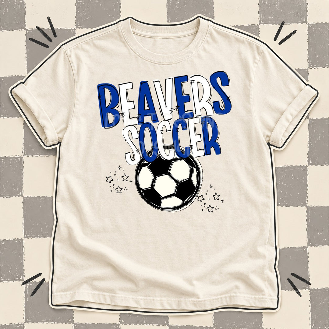 Beavers Royal Blue White Team Go Soccer Mascots DTF transfer mockup