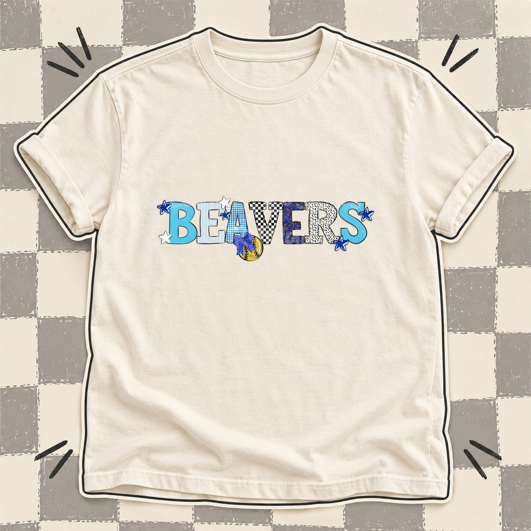 Beavers Royal Blue White Mixed Doodle Softball Mascots – Mascot Colors DTF transfer mockup