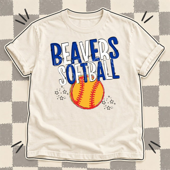 Beavers Royal Blue White Team Go Softball Mascots DTF transfer mockup
