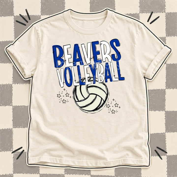 Beavers Royal Blue White Team Go Volleyball Mascots DTF transfer mockup