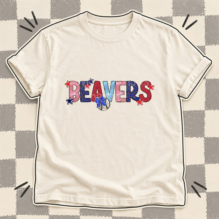 Beavers Mixed Doodle Baseball Mascots – Red and Royal DTF transfer mockup