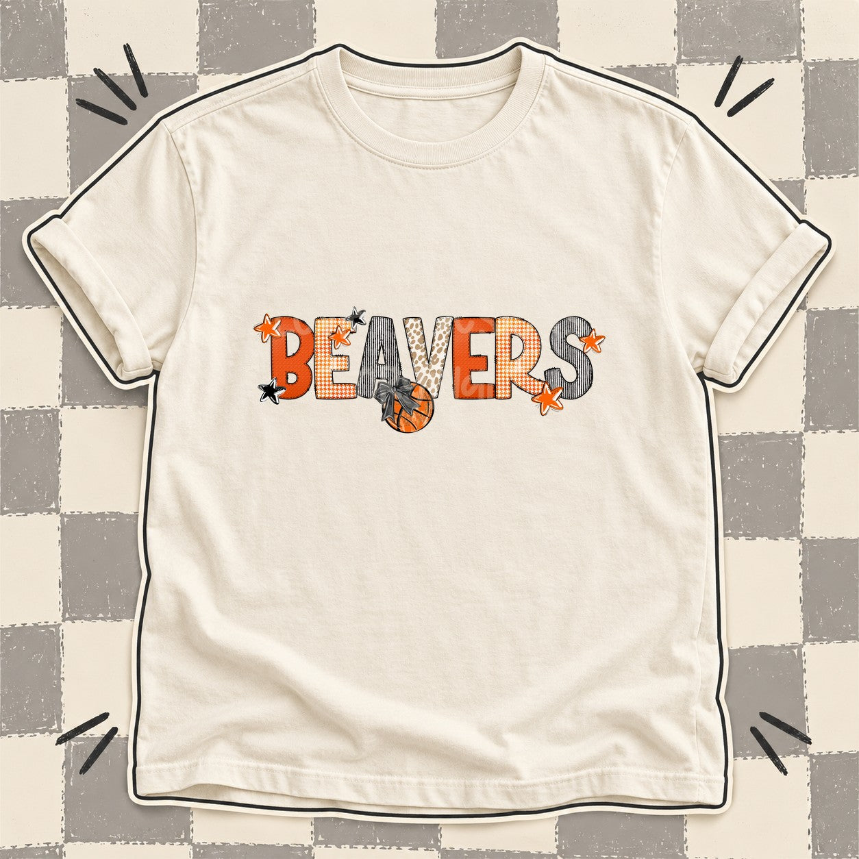 Mixed Doodle Basketball Mascots – Hoops Houndstooth Beavers design
