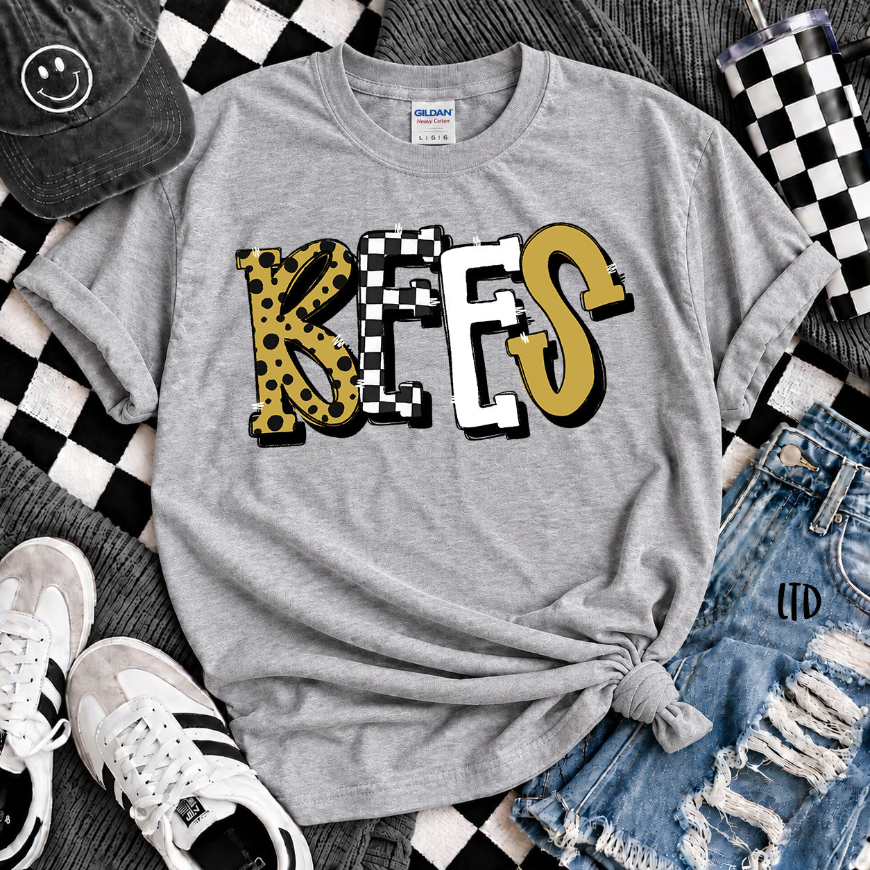 Dot Dot Check Mix Mascots Bees Vegas Gold Black White design