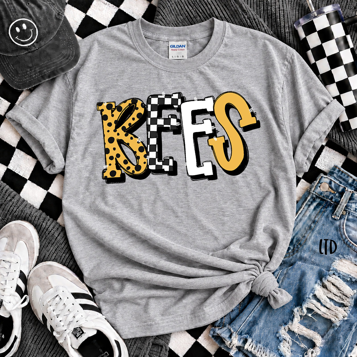 Dot Dot Check Mix Mascots Bees Yellow Gold Black White design