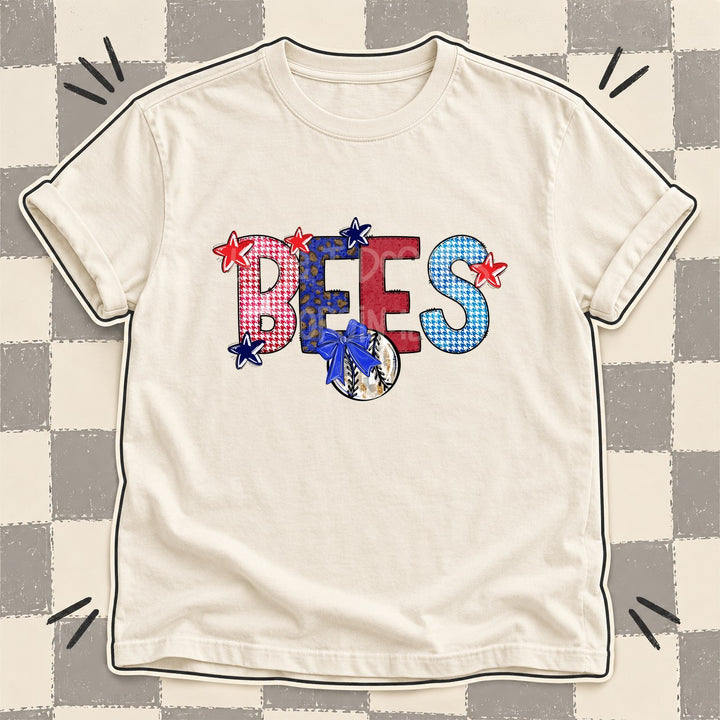 Bees Mixed Doodle Baseball Mascots – Red and Royal DTF transfer mockup