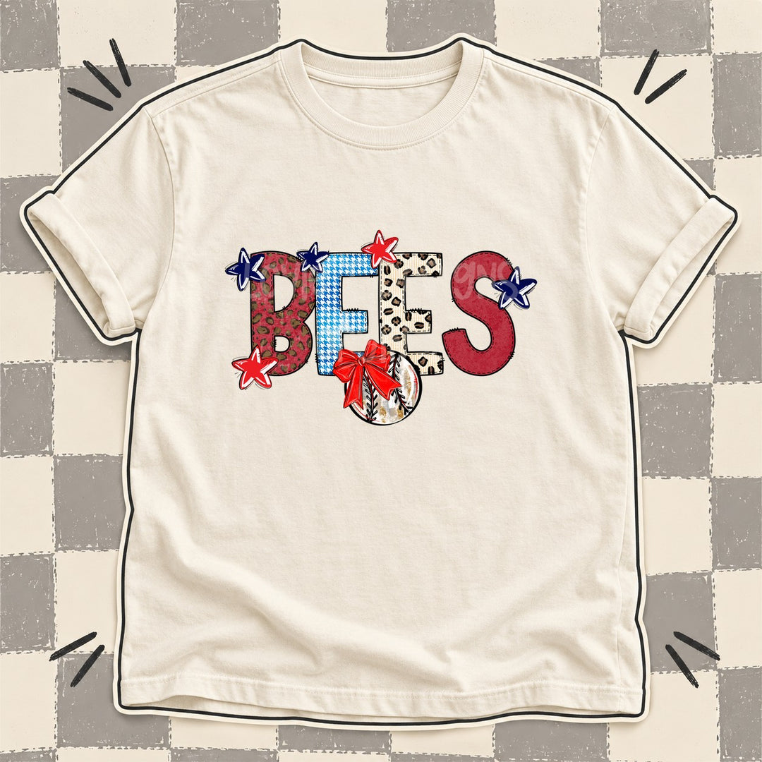 Bees Mixed Doodle Baseball Mascots – Leopard Red Navy DTF transfer mockup